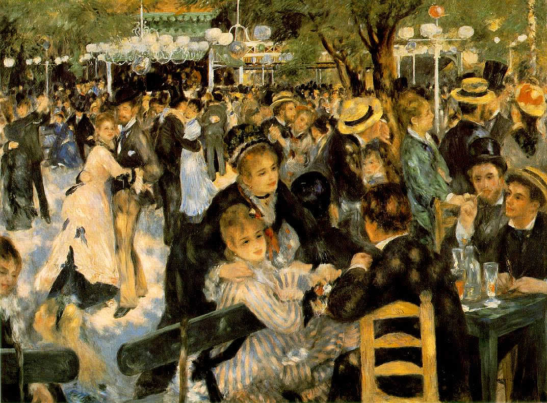 Renoir's Dance at Le Moulin de La Galette: people in intimate and canded compositions.