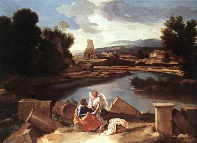Matthew and the angel, Poussin (1640). Click for more art painters